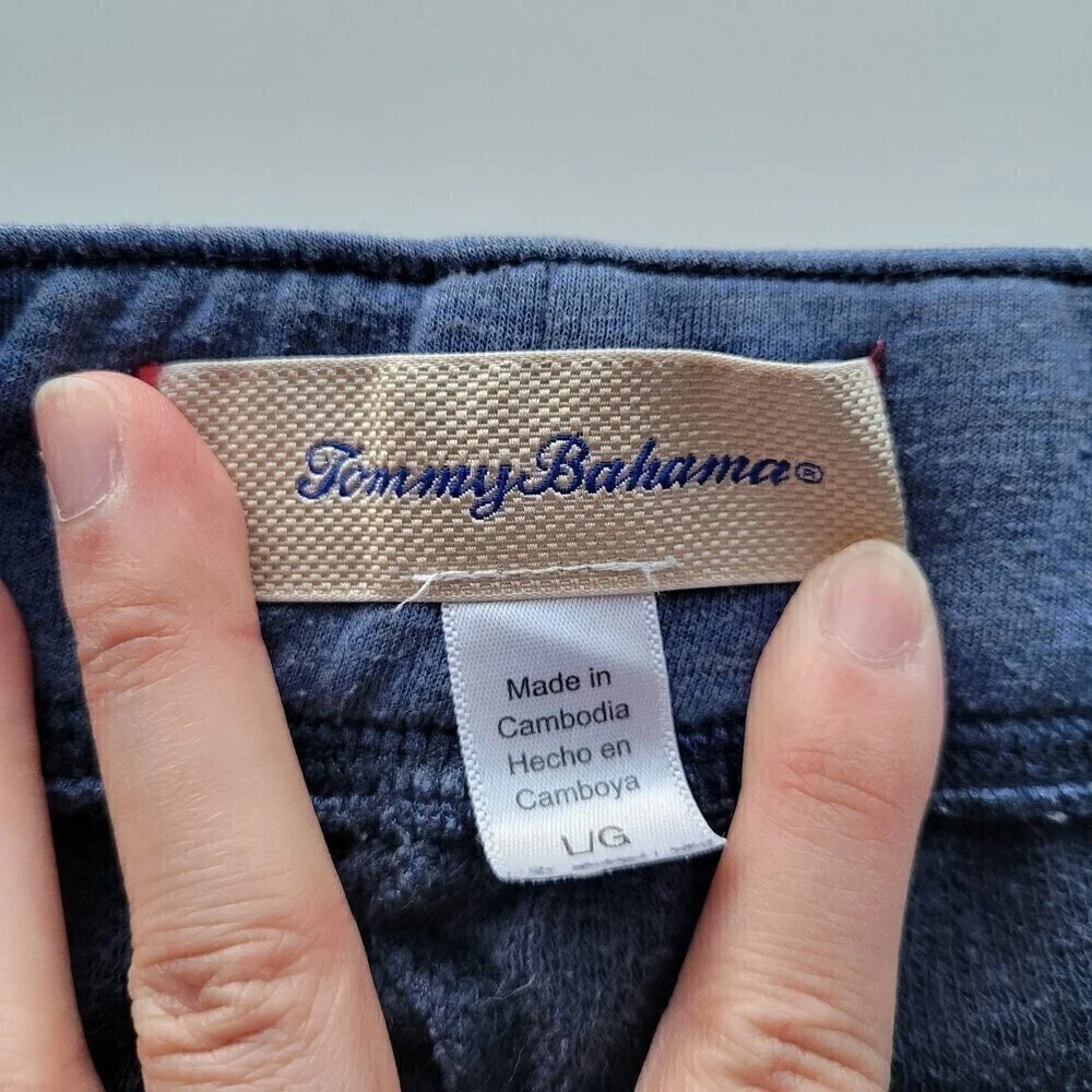 Tommy Bahama Blue Cotton Blend Drawstring Pull On Long Lounge Pants Size Large